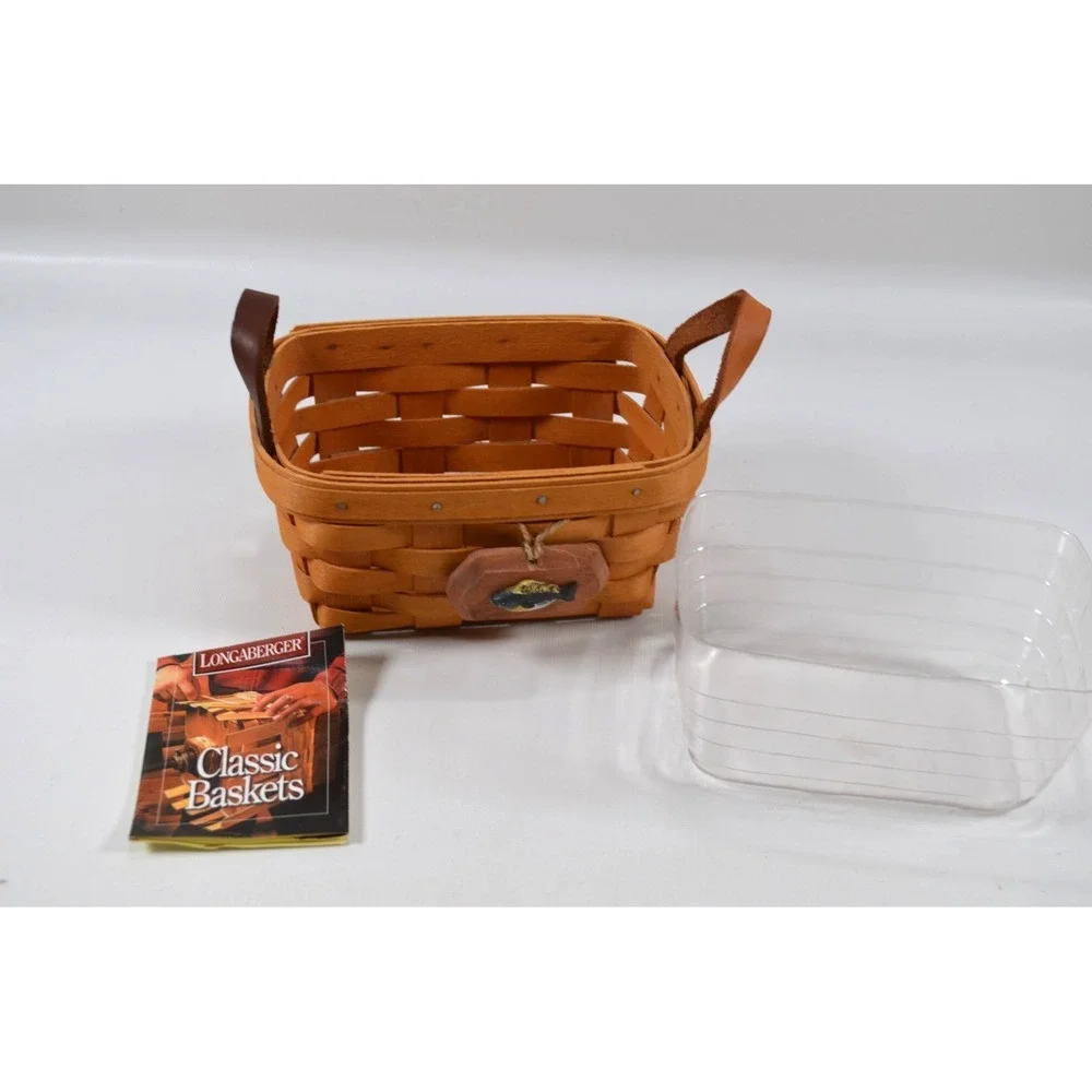Longaberger 1998  Tea Basket w/Leather Handles Clear‎ Protector  7